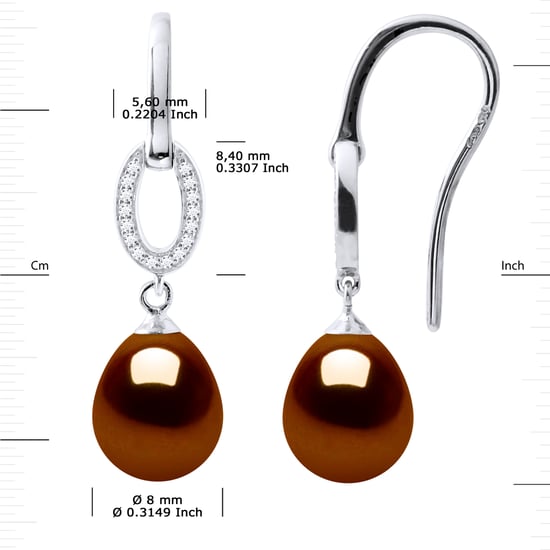 Earrings Hooks Freshwater Pearls 8-9mm Chocolate Pears Jewelery 925