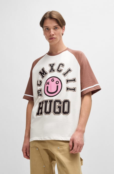 Men's Hugo Happy Print Loose-Fit T-Shirt in White