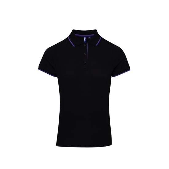 Premier Womens/Ladies Contrast Coolchecker Polo Shirt (Schwarz/Lila) - Image 1
