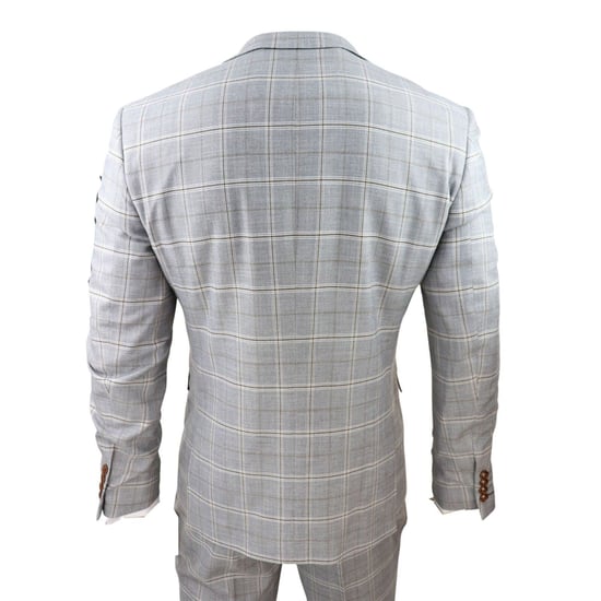 Mens Light Grey 3 Piece Velvet Trims Tailored Fit Suit