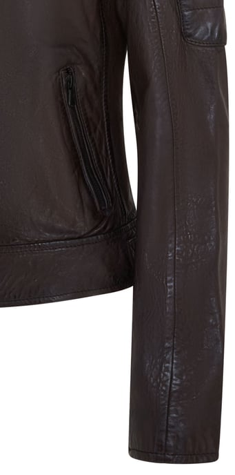Womens Brown Retro Quilted Leather Biker Jacket - Horten