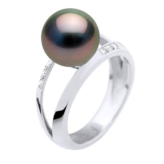 Armreif-Ring-Schmuck 0,06 cts – Weißgold – echte Tahiti-Zuchtperle rund 9–10 mm - Image 1