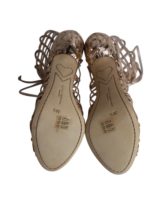 Sophia Webster Delphine Metallic Käfig Schnürsandalen aus goldfarbenem Leder - Image 6