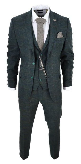 Herren 3-teiliges Wollanzug Olivgrün Tweed Karo Peaky Blinders 1920 Gatsby Formal - Image 2