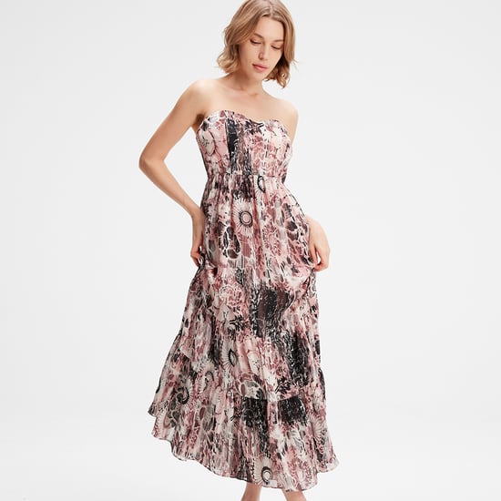 Bustier-Maxikleid aus Chiffon mit abstraktem Blumendruck - Image 2