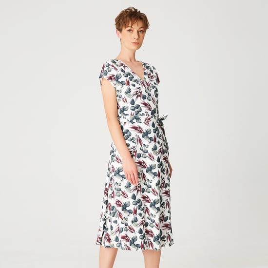 Wrap leaves print dress