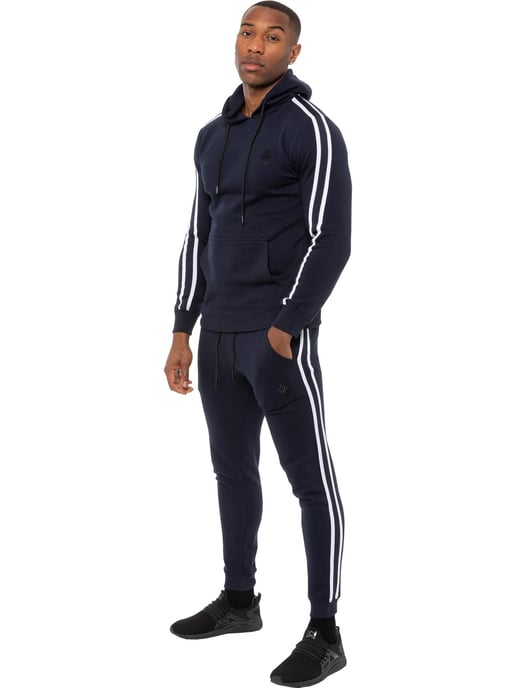 Enzo | Herren Pullover Tape Hoodie Trainingsanzug Set - Navy - Image 1