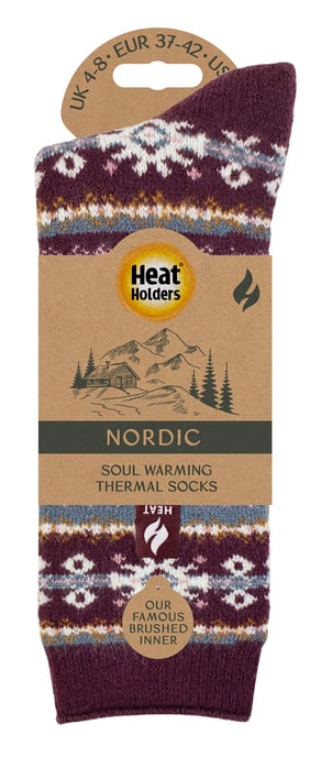 Ladies Nordic Socks | Heat Holders Lite | Lightweight Thermal Winter Socks for Women - Cabernet/Rose - Image 2