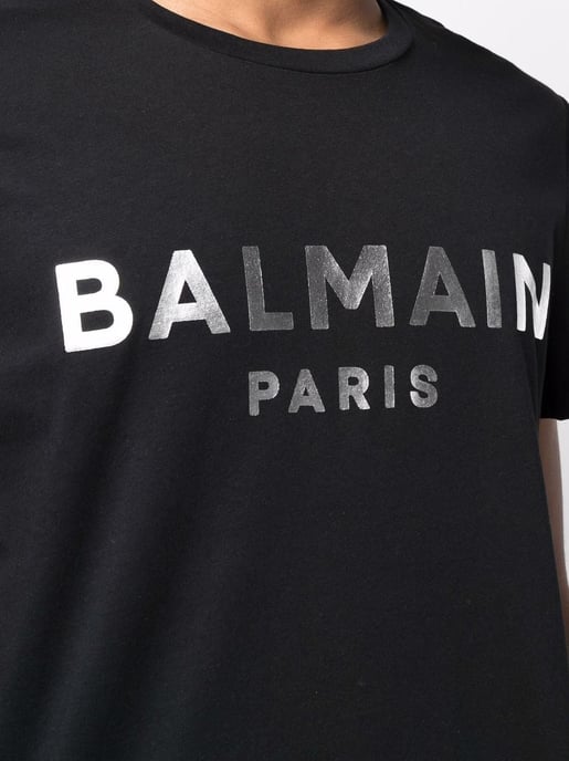 Balmain Silver T-Shirt mit Logo-Print in Schwarz - Image 4