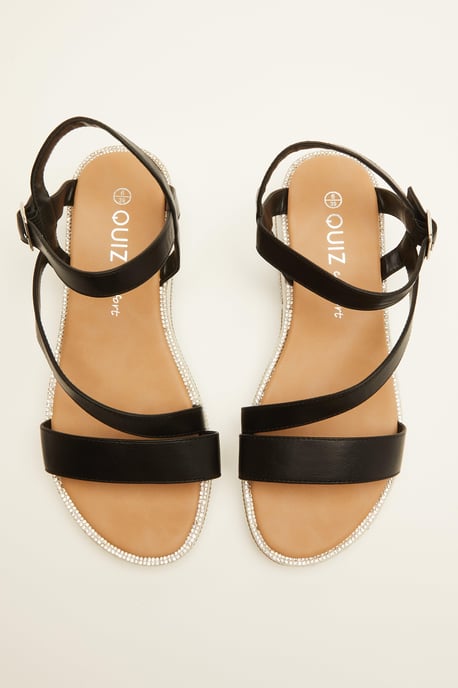 Black Faux Leather Flatform Sandals