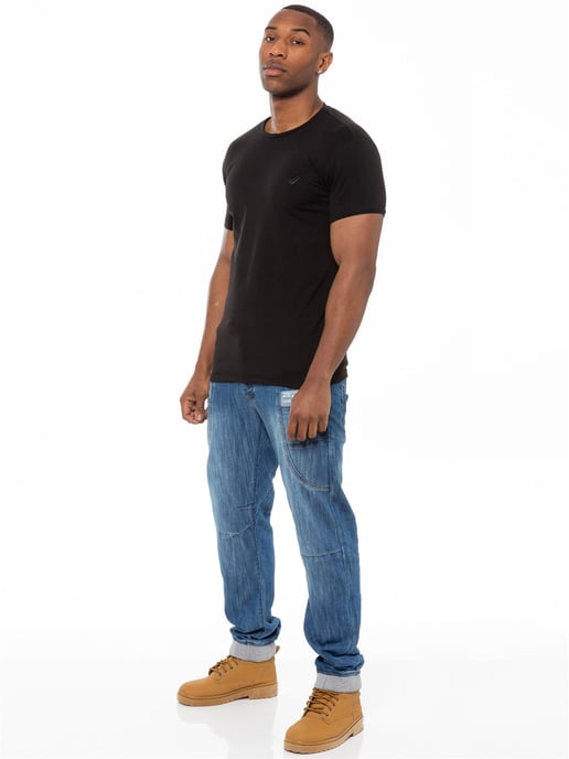 Enzo | Mens Denim Cuffed Jogger Jeans - Blau - Image 6