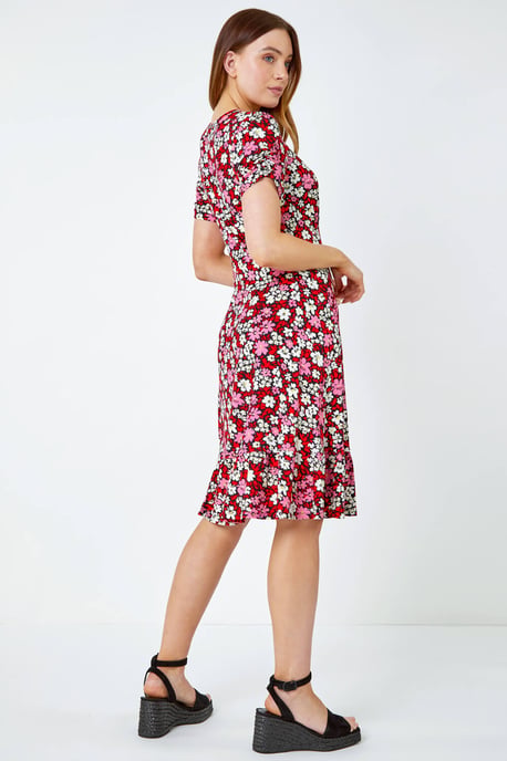 Floral Print Stretch Jersey Tea Dress