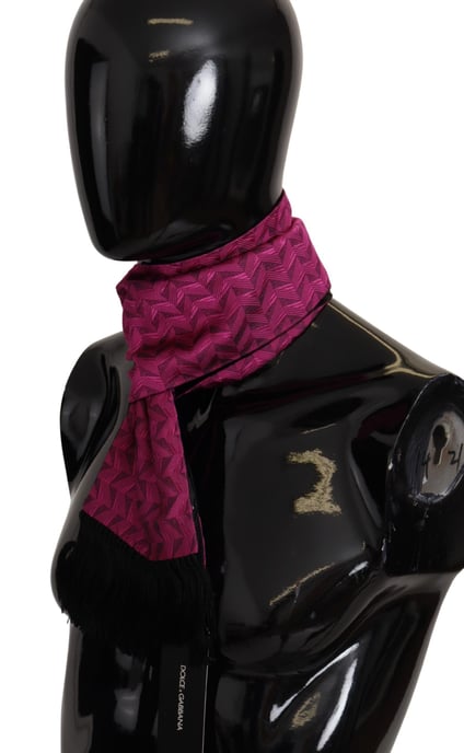 Dolce & Gabbana Magenta Geometric Patterned Shawl Fringe Silk Men's Scarf - Image 2