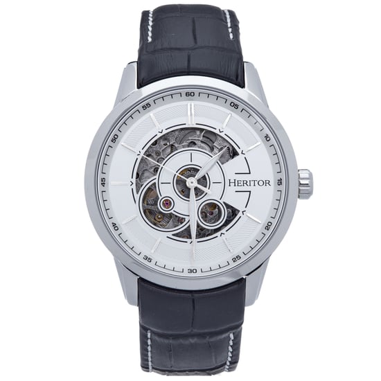 Heritor Automatic Davies Semi-Skeleton Leather-Band Watch