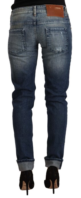 Acht Damen Blaue Gewaschene Niedrigbund Gefaltete Saum Slim Fit Jeans - Image 3