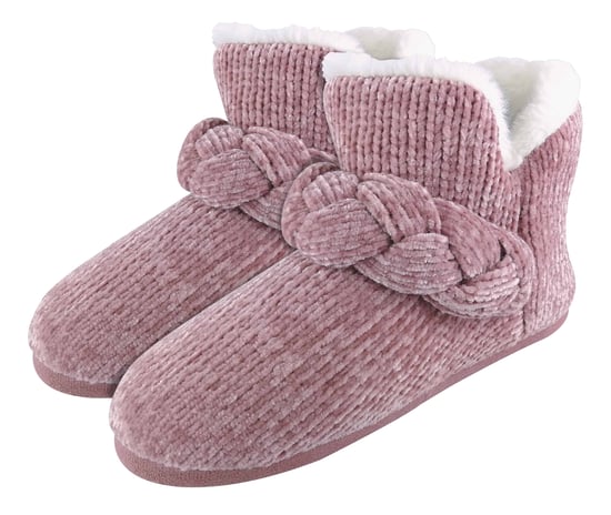 Dunlop - Damen gestrickt warmen Fleece Plüsch Hausschuhe Stiefel / Stiefeletten in Grau Fairisle und Rosa Cord Styles - Image 2