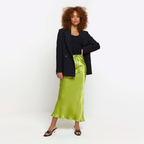 River Island Womens Midi Skirt Green Tie Waist
