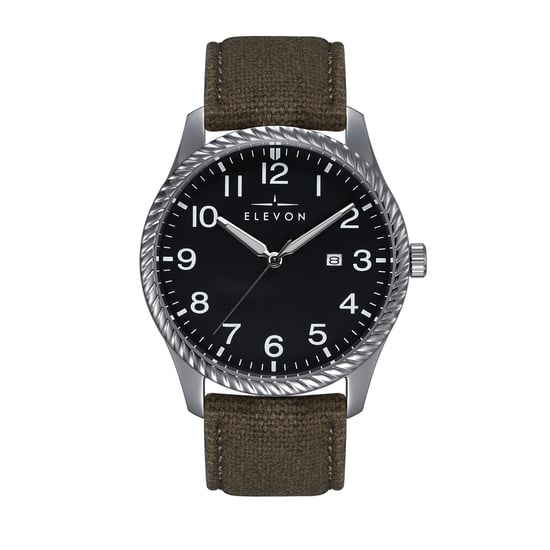 Elevon Crosswind Canvas-Overlaid Leather-Band Watch w/ Date