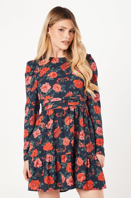 Floral Ruffle Hem Mini Dress - Image 1