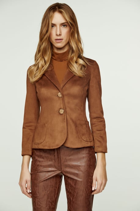 Brown Alcantara-Look Fitted Jacket