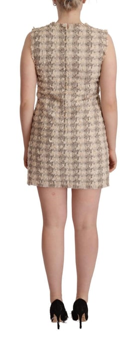 Dolce & Gabbana Beiges Karomuster Ärmelloses Mini Shift Kleid für Damen - Image 3