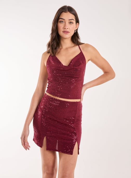 Mirror Sequin Halter Crop Top