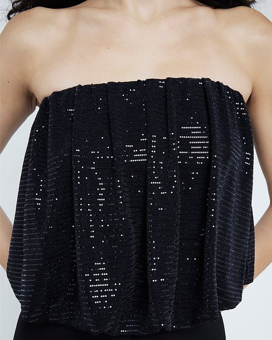River Island Womens Bandeau Top Black Bubble Hem Embellished