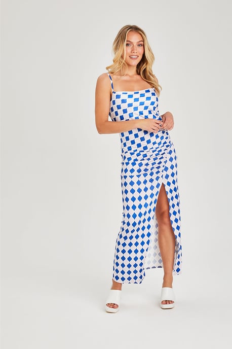 Blue Ruched Midi Dress