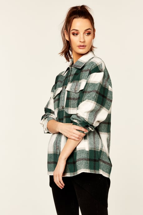 Check Oversized Pocket Detail Shacket