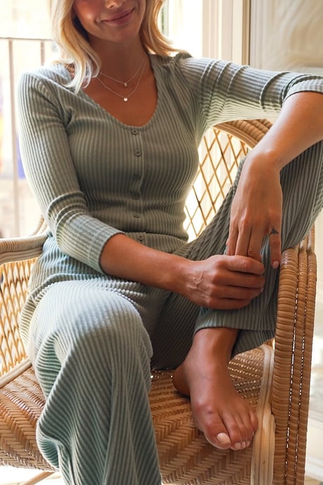 Sage Green Wide Leg Knitted Loungewear Trousers