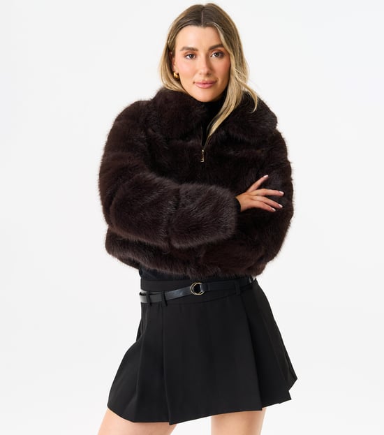 Panel Faux Fur Cropped Jacket