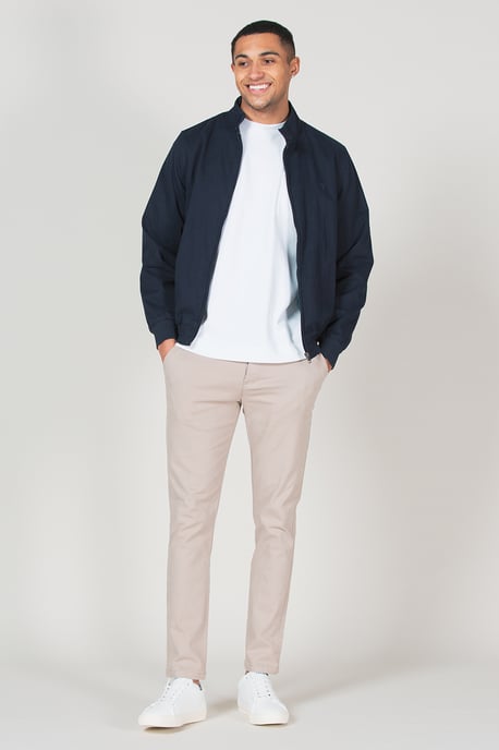 Navy Cotton Funnel Neck With Buttons Jacket