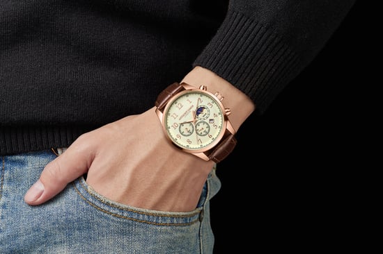 Hand Assembled Anthony James Moonphase Chronograph Rose White
