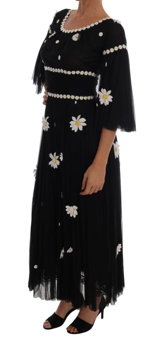 Dolce & Gabbana - Robe en soie noire brodée de marguerites pour femme - Image 2