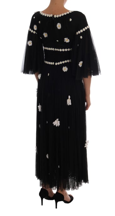Dolce & Gabbana - Robe en soie noire brodée de marguerites pour femme - Image 3