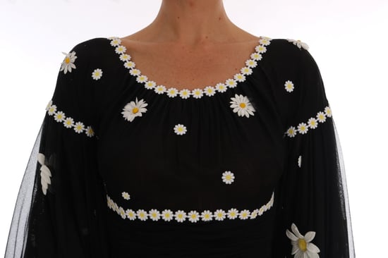 Dolce & Gabbana - Robe en soie noire brodée de marguerites pour femme - Image 5