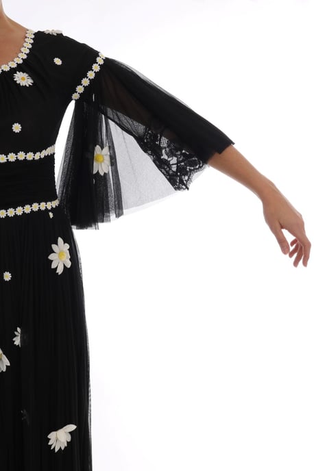 Dolce & Gabbana - Robe en soie noire brodée de marguerites pour femme - Image 6