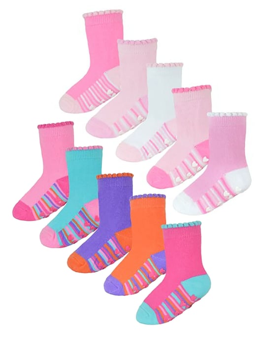 Rutschfeste Baby Mädchen Fersen- und Zehensocken | 10 Paar Multipack | Niedliche und weiche Kleinkindersocken mit Griffen - Style 2 - Image 1