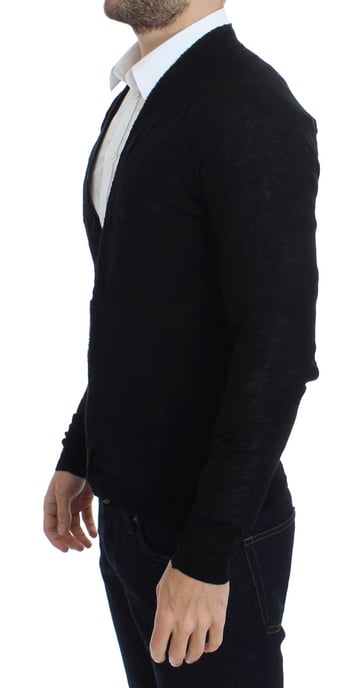 Costume National Herren Schwarzer Feiner Wollknopf-Cardigan - Image 2