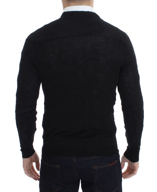 Costume National Herren Schwarzer Feiner Wollknopf-Cardigan - Image 3