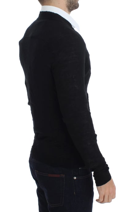 Costume National Herren Schwarzer Feiner Wollknopf-Cardigan - Image 4
