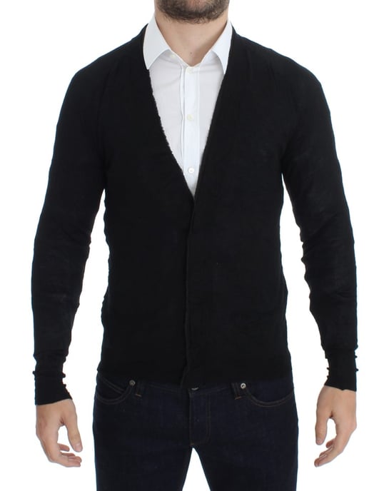 Costume National Herren Schwarzer Feiner Wollknopf-Cardigan - Image 1
