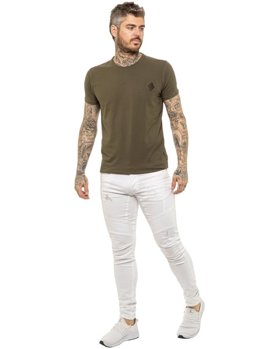 Enzo | Herren Skinny Stretch Biker Denim Jeans - Weiß - Image 5