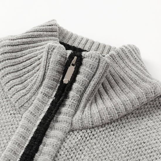 Herren-Cardigan mit Rei?verschluss, Stehkragen und gefuttertem Grobstrickpullover hellgrau - Image 5