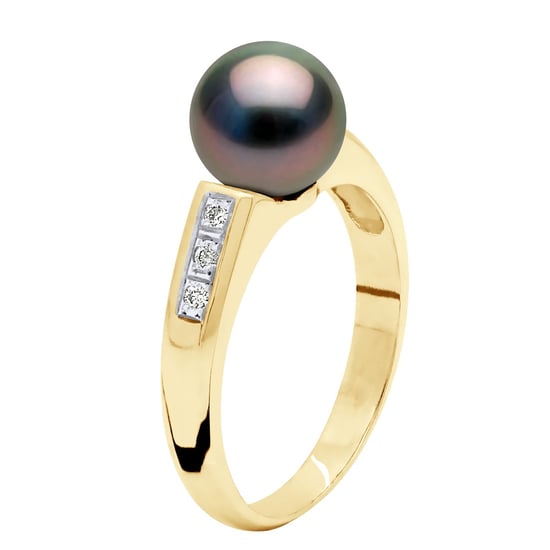 Ringschmuck Diamant 0,06 cts – Gelbgold – echte Tahiti-Zuchtperle rund 8–9 mm - Image 1