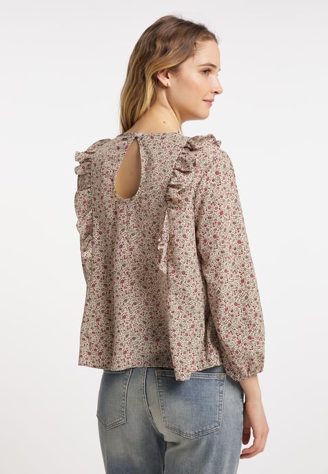 Dreimaster Blusenshirt Damen Wollweiss Rot Mehrfarbig - Image 3