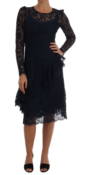 Dolce & Gabbana - Robe fourreau Taormina bleue en dentelle florale pour femme - Image 1