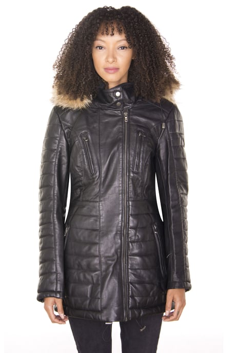 Womens Quilted Leather Parka Jacket-Curitiba