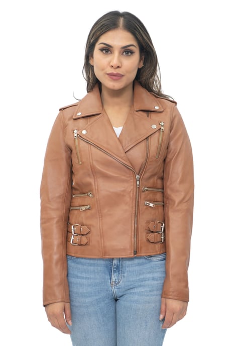 Womens Leather Vintage Brando Biker Jacket-Orlando