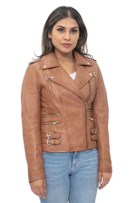 Womens Leather Vintage Brando Biker Jacket-Orlando